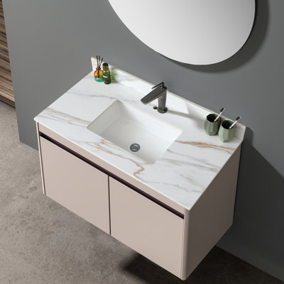 43 Inch Bathroom Vanity Top - White Marble With Fascinating Veins, Rectangular Sink, 4" Backsplash, Pre-Drilled Faucet Hole, Compatible 42"X21" Cabinets Suits 42" W X 21" D