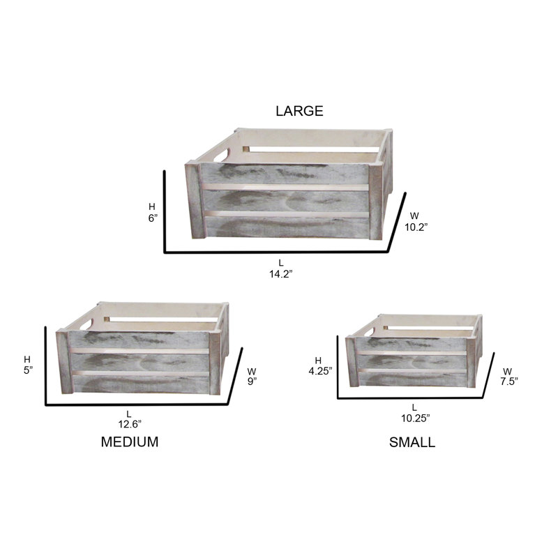 Ensemble de 3 caisses en bois manufacturé, Blanc rustique vieilli