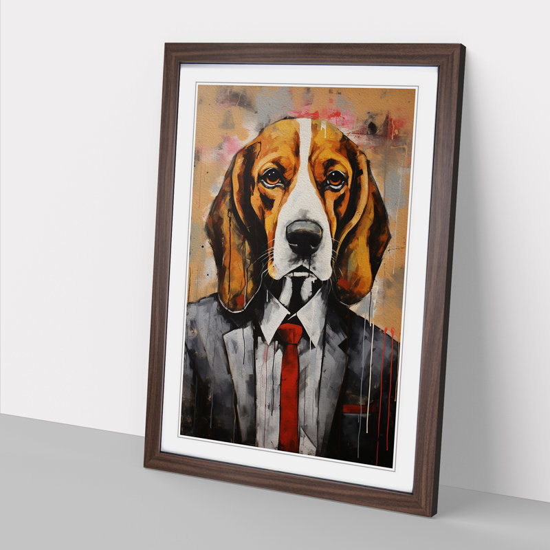 Beagle Contemporary Art - Framed Print, 64cm H x 46cm W x 2cm D, Walnut Framed