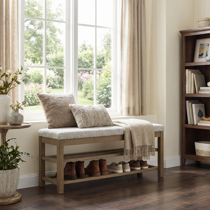 Banc de rangement rembourré avec range-chaussures à deux niveaux, Beige