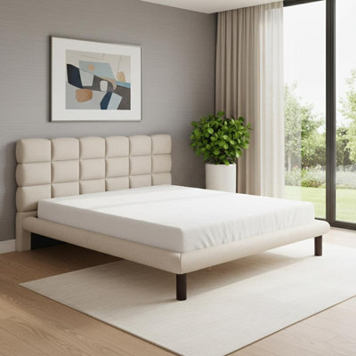 Denham Beige Upholstered King Bed Frame — King, Beige