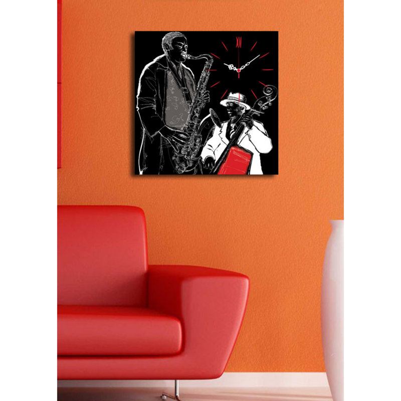 Horloge murale 17,7 po x 17,7 po Elegant Toile 100% suède avec cadre 100% bois (épaisseur: 1,2 po) | Décoration élégante pour le salon et le bureau, design intemporel et art fonctionnel