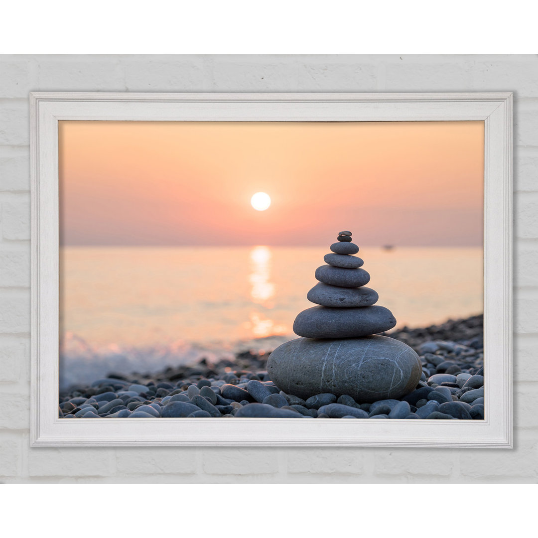 Gerahmter Fotodruck Zen Stones At Sunset On The Beach