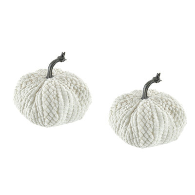 Set Of 2, 8.7X8.5X6.7"H Chenille Weighted Pumpkin White, Pumpkin Ornament Decor For Holiday Harvest Festival Fall Festival & Thanksgiving