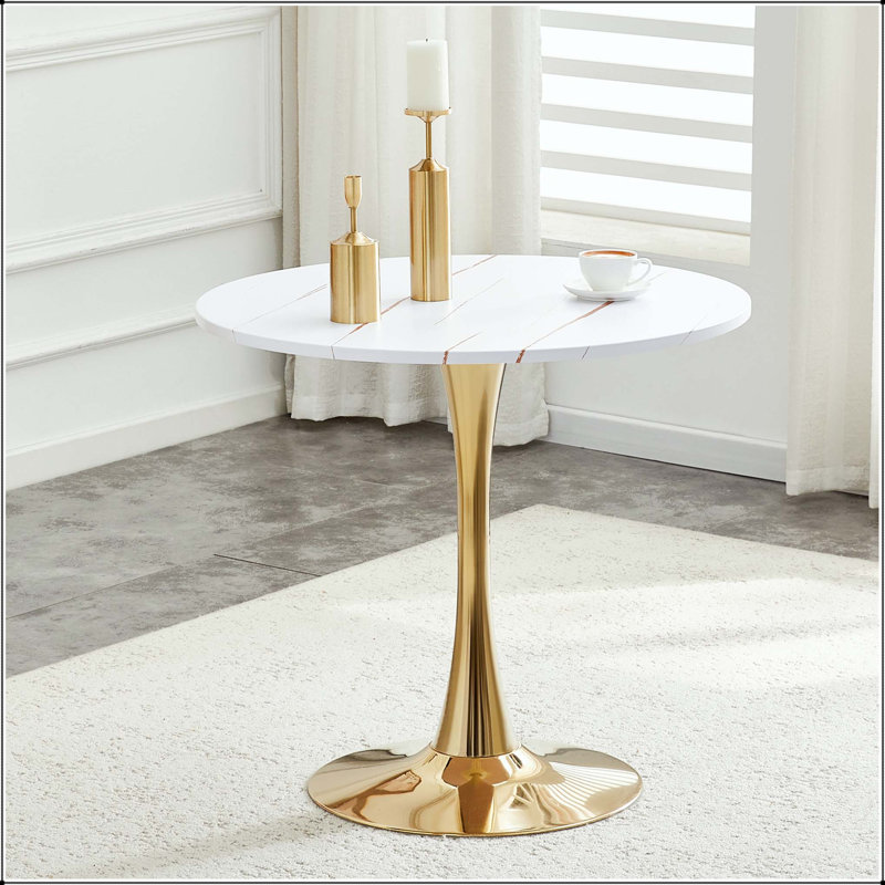 Table de salle à manger 31,5 "Mid-Century, White / Gold