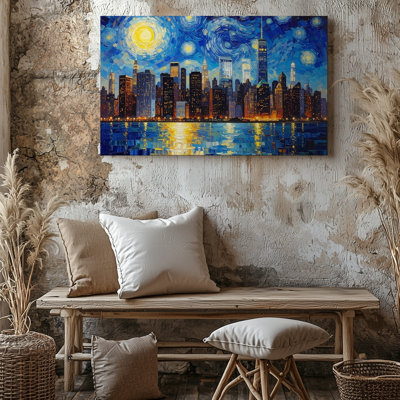 Starry Metropolis Van Gogh Inspired Night Cityscape Art Canvas Wall Art Ready To Hang Gallery Wrapped Home Decor Modern Design Decor