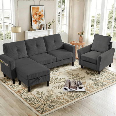 79.14" 3-Piece Living Room Set with Storage Bags and Storage Ottoman