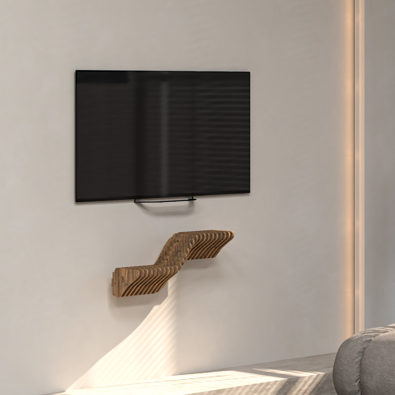 Batamex Parametric Floating Shelf Tv Unit Modern Geometric Wooden Wall Piece Decor Natural Oak Color 3d Wavy Living And Gaming Room Shelf