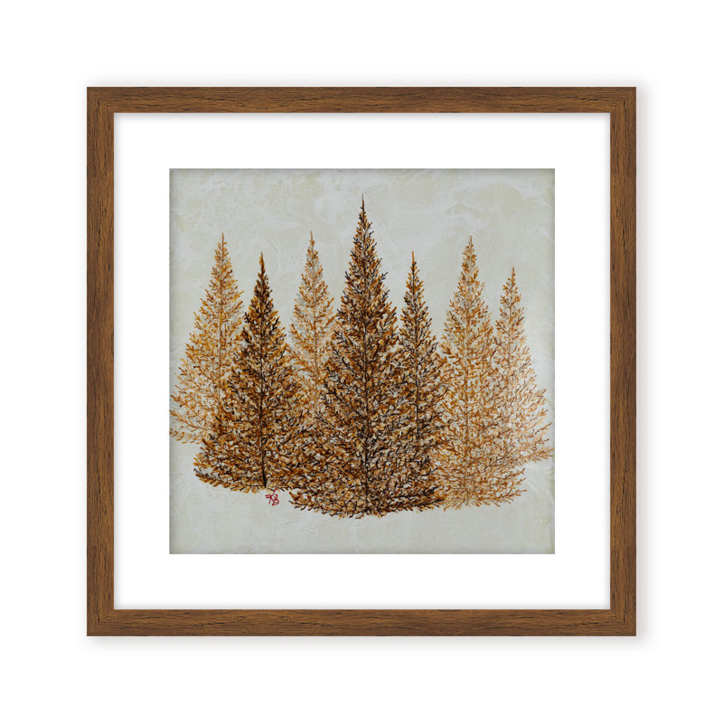 Nature Inspired "Gilded Pines" Canvas Wall Art By , 12" H x 12" W, Framed Matted Print, White