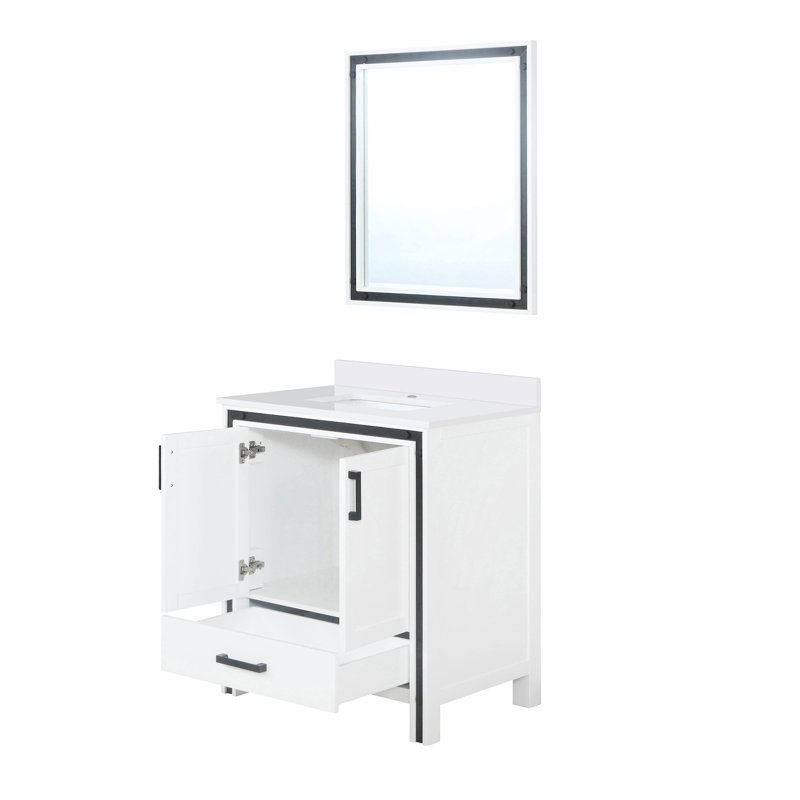 Meuble-lavabo pour salle de bain avec comptoir en quartz et miroir - Fonction de fermeture en douceur, 31", Blanc