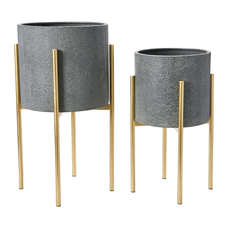 Jardinières modernes en métal embossé Boho, gris