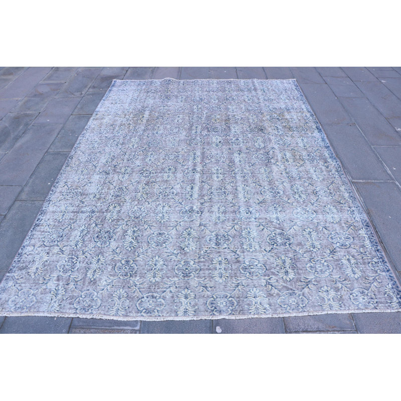 Tapis rétro Oushak avec frange bleue rétro