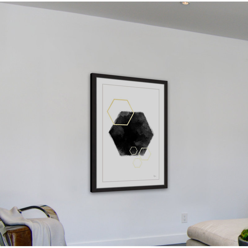 «Black Hole Hexagon II», reproduction de peinture à l'aquarelle encadrée, H 18 po x l 12 po