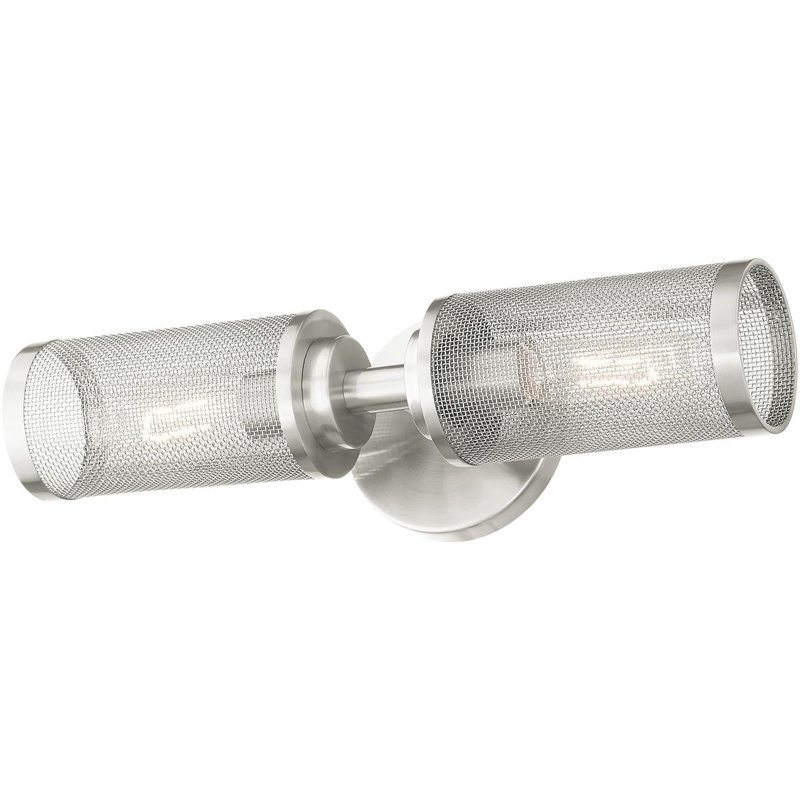 Applique murale à abat-jour en maille - 5,125 pouces, 2 lumières, acier inoxydable - Design élégant et moderne, Nickel brossé