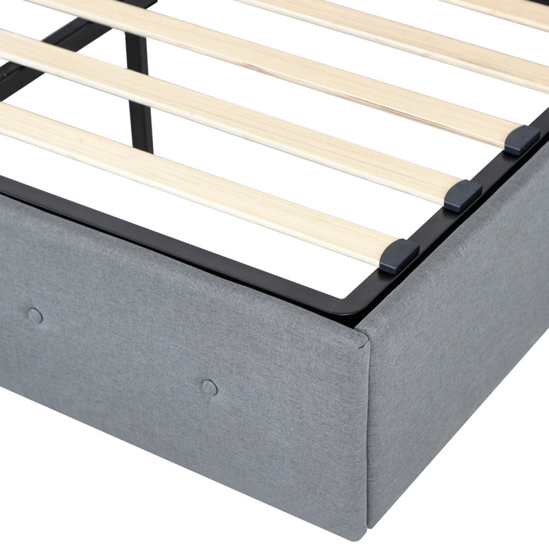 Queen Size Bed Frame With Storage - Lift Up Storage Bed With Modern Wingback Headboard, USB Ports, Bed Frame, Maximized Storage And Space Efficiency
