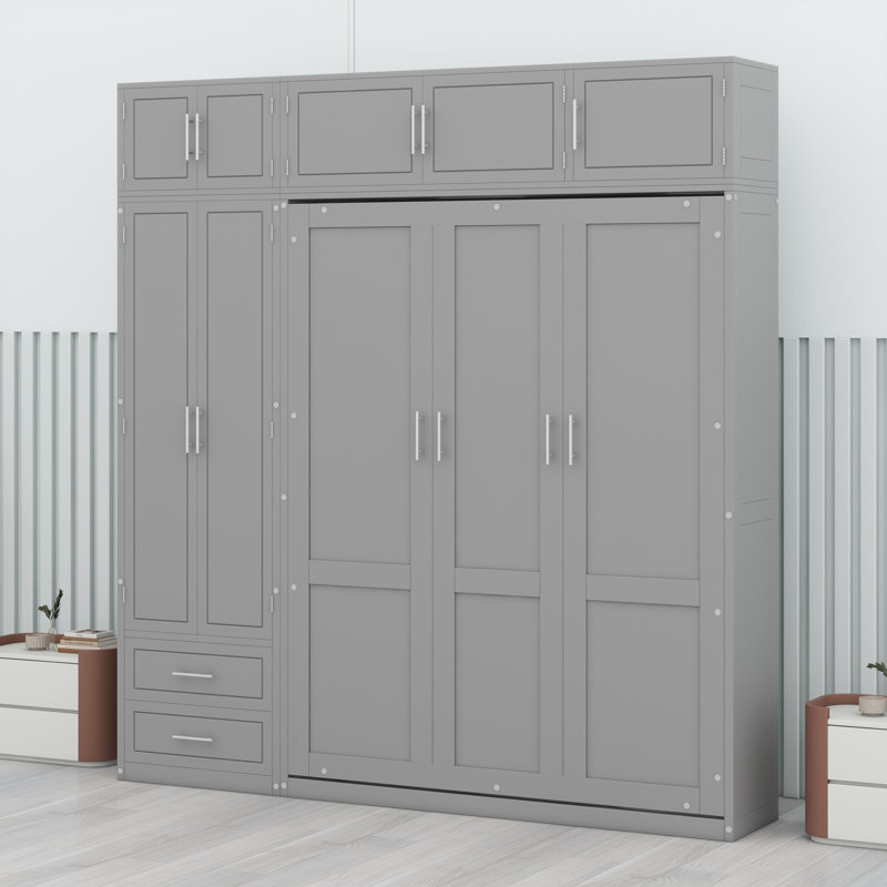 Wall Murphy Bed With Top Cabinet, Gray