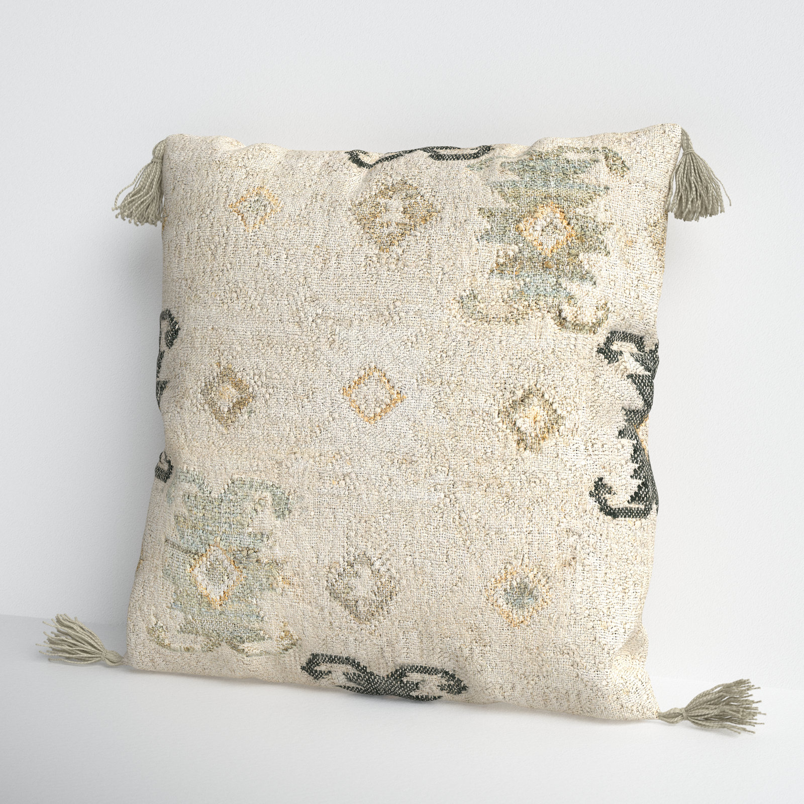 Peridan Tassels Jute / Sisal Throw Pillow, 20" H x 20" W x 5" D, Khaki/Ivory