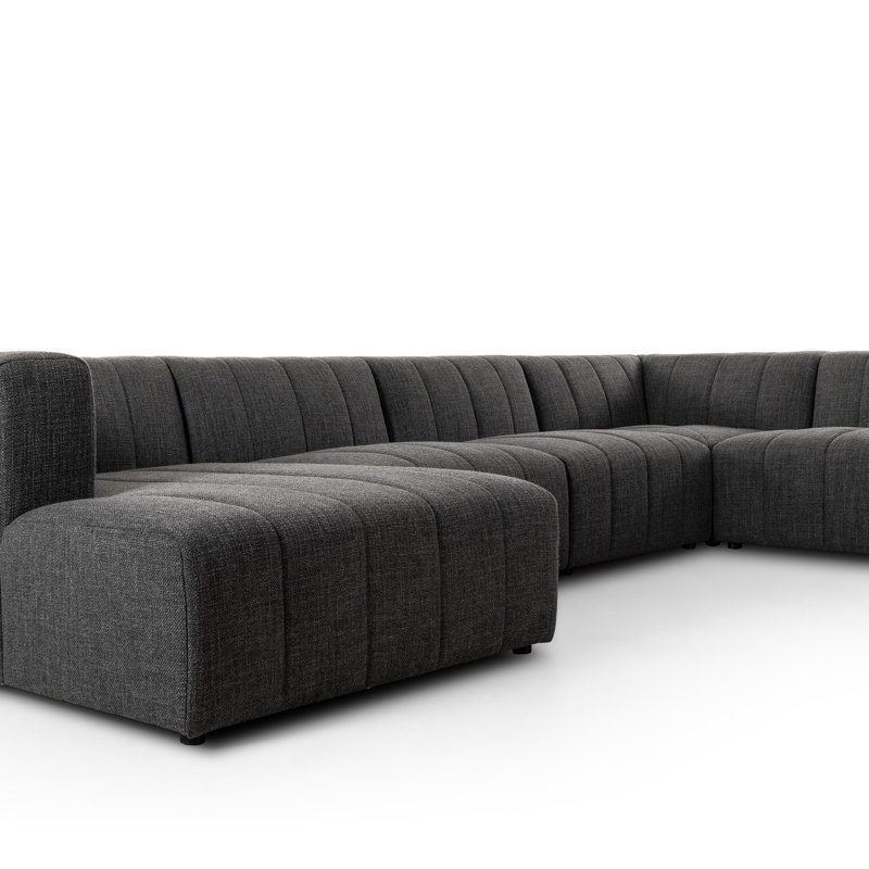 Langham Channeled 6 - Piece Sectional, Right Hand Facing, Saxon Charcoal Polyester Blend, 25" H x 157" W x 122" D