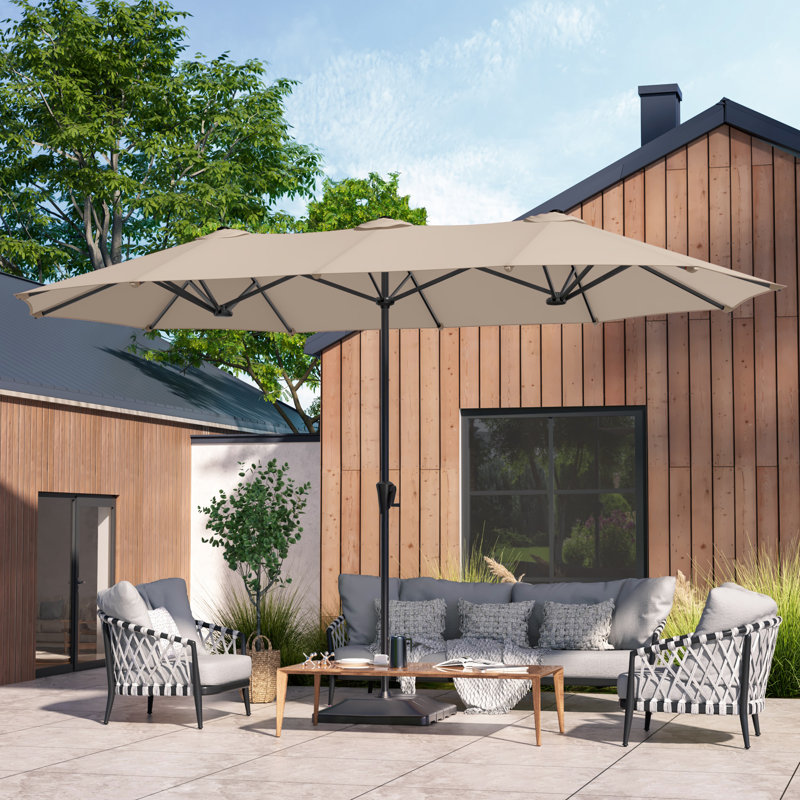 Parasol de patio double face 13 x 7,2 pi, très grand parasol d'extérieur avec manivelle, Sable