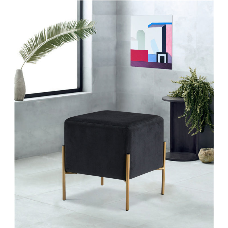 Oreta Velvet Ottoman, Living Black Velvet