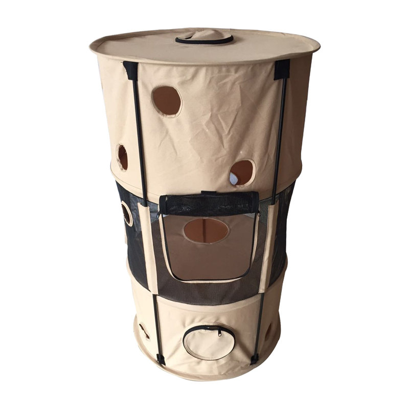 Climbertree Circular Obstacle Portable Cat House with Door, Khaki