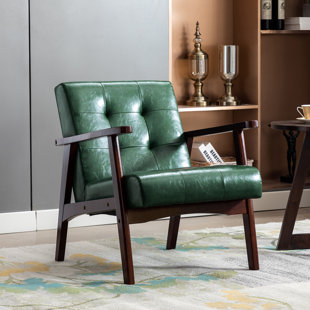 Havva 21.65'' Wide Tufted Artificial Leather Mid-Century Modern Armchair
