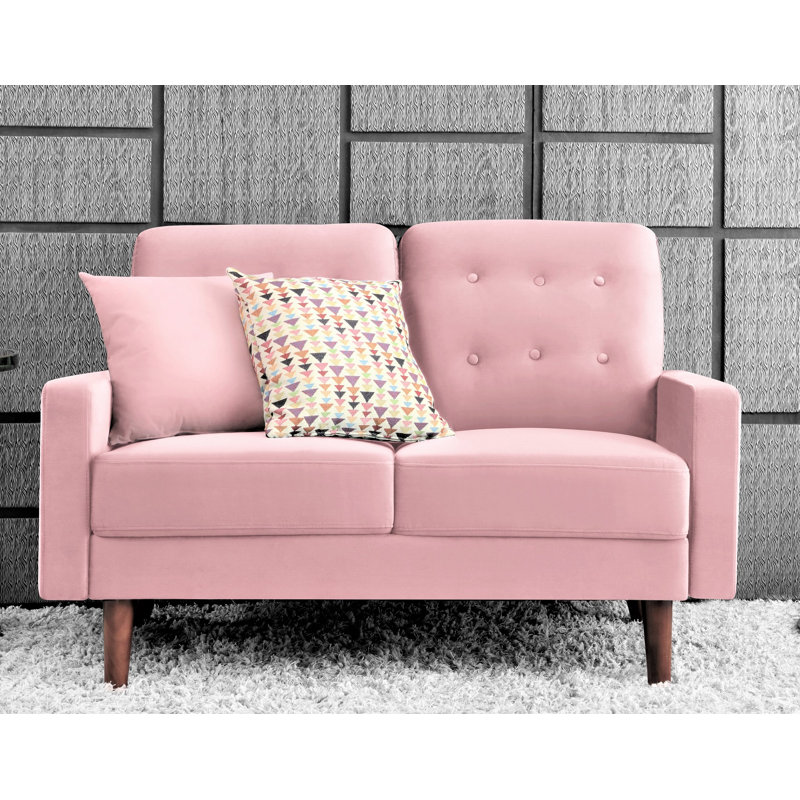 Kellerman 50.4" Velvet Square Arm Loveseat with Reversible Cushions, Tea Rose