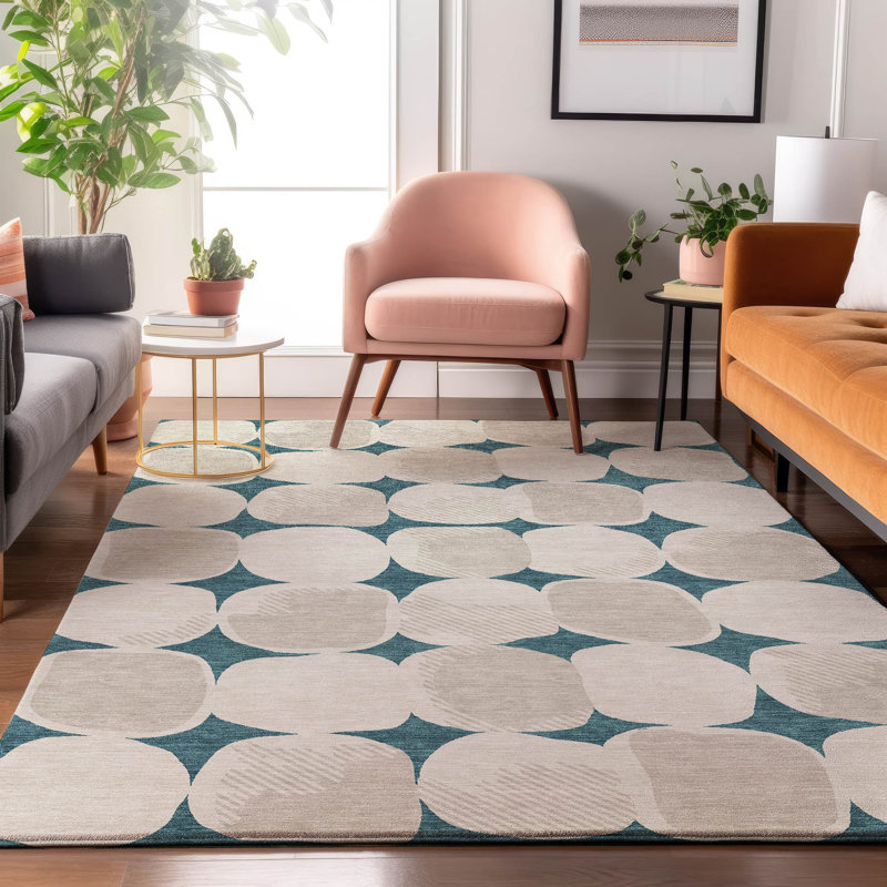 Premium Machine Washable Prisco Teal Rug, Rectangle 10' x 14'