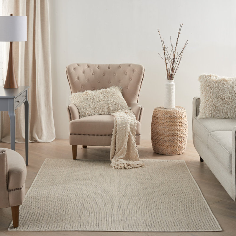 Tapis intérieur / extérieur ivoire / argent Anastasia, Rectangle 5 pi x 7 pi