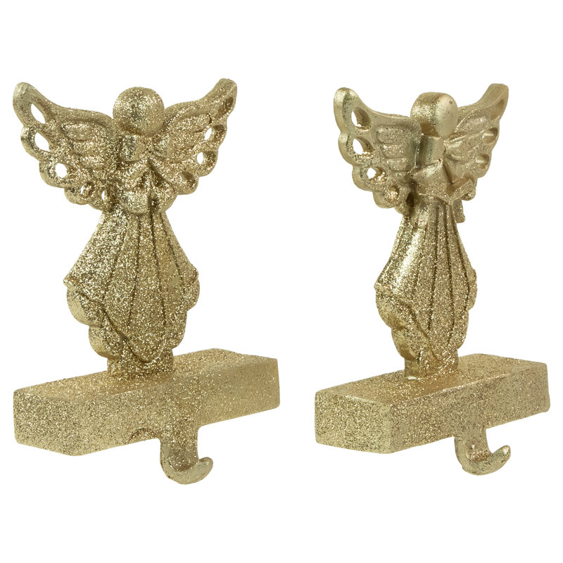 Gold Glitter Angel Christmas Stocking Holders Set of 2