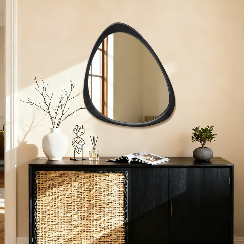 Irregular Natural Wood Frame Wall Mirror, Black, 24" x 19"