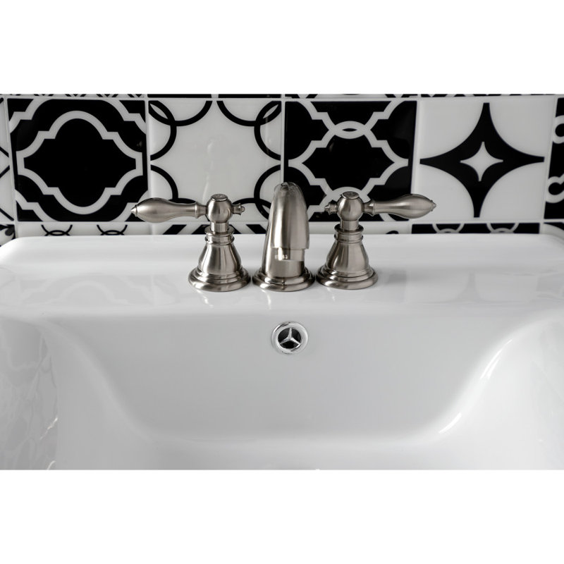 Robinet de salle de bain à large entraxe avec bonde, Nickel brossé