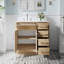 Meuble-lavabo sur pied en bois massif 36 po x H 35 po avec comptoir en marbre de culture blanc et lavabo simple en céramique, chêne-379713609-379713610