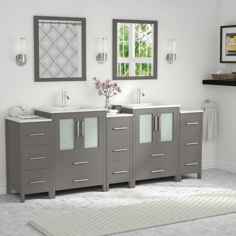  Framed 84" Double Bathroom Vanity Set, Gray