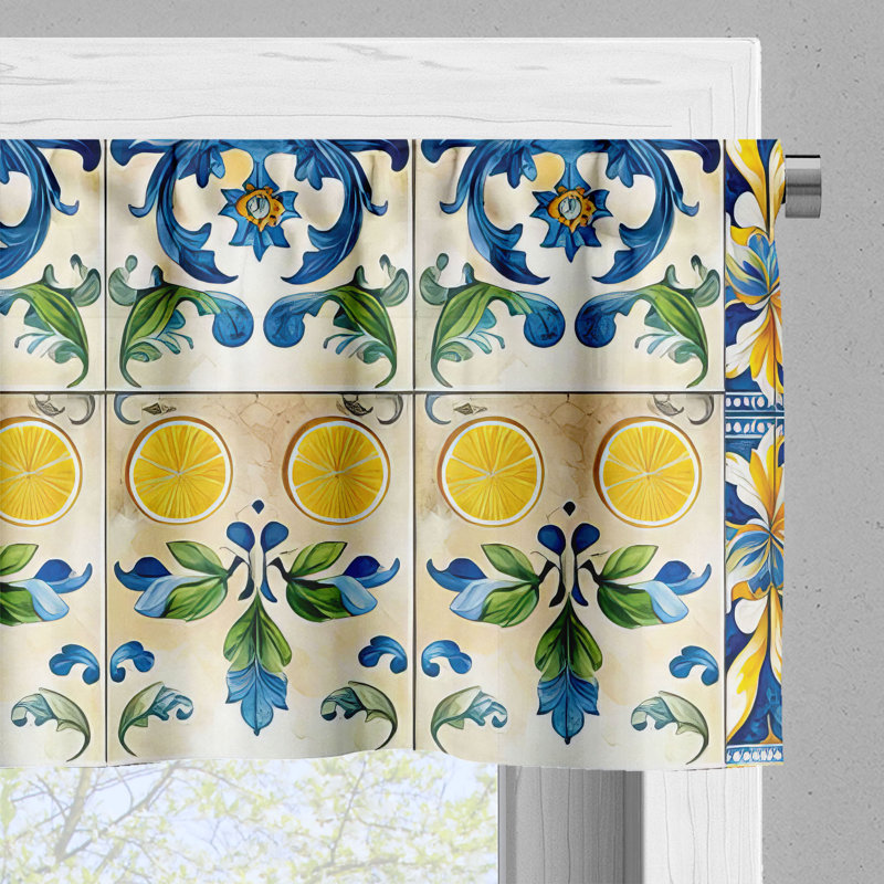 Sea Blue Mustard Green Satin Rod Pocket Valance