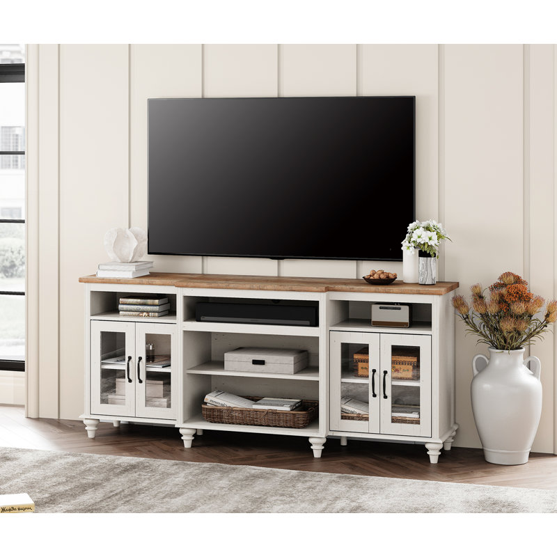 Scarlett 69.8'' TV Stand with Storage, White/Walnut