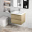 Meuble-lavabo en chêne naturel avec lavabo, vasque en résine et tiroirs en chêne naturel, comptoir, fermeture en douceur