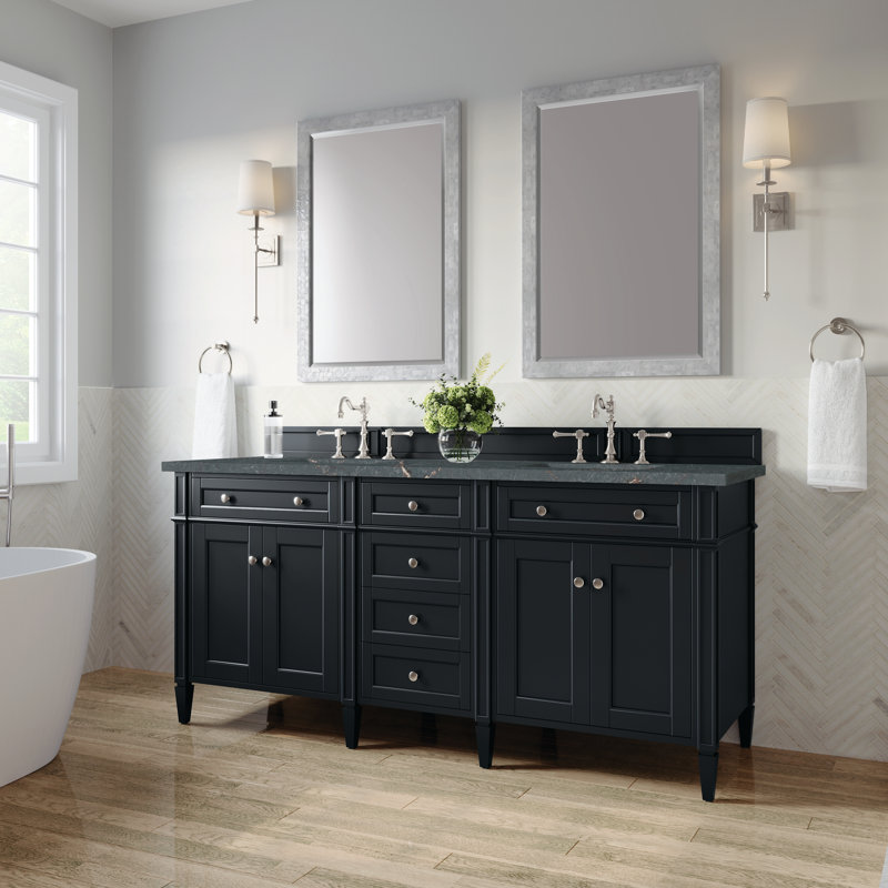 Meuble-lavabo double l 72 po Dussault, Noir onyx, Bleu Parisien, 8 po