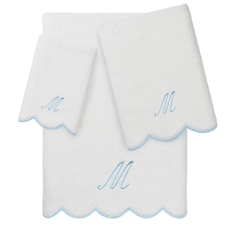  Ensemble de serviettes personnalisées 100% coton ADORNIA, M, Blanc / Bleu, Ensemble 3 serviettes de bain