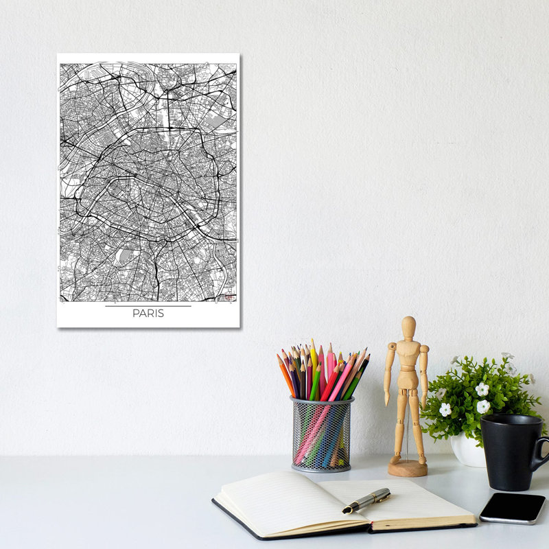 Paris Minimal Urban Blueprint Map by Hubert Roguski - Wrapped Canvas Print, 20.32 cm H x 30.48 cm W