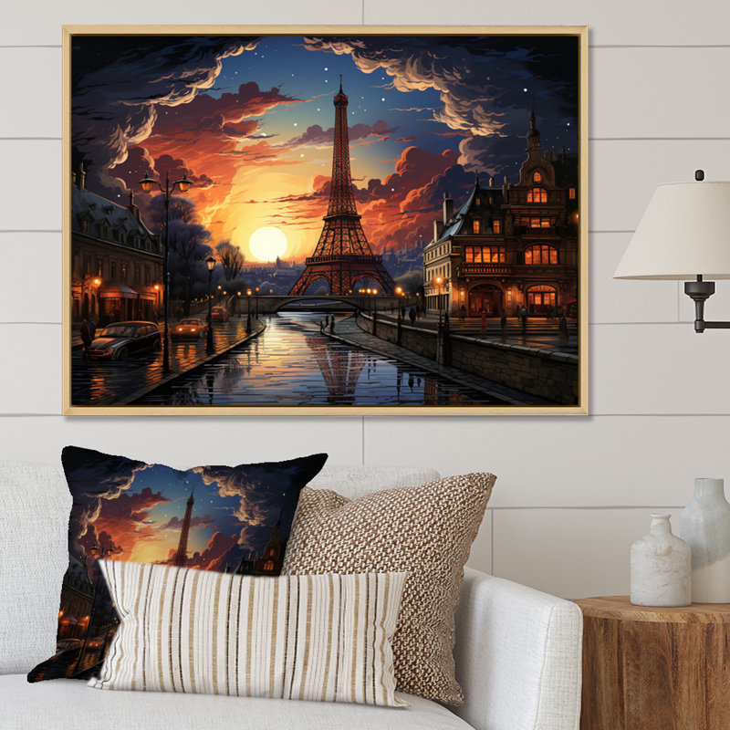 Futuriste Paris Eiffel Tower Scenery III - Franch Wall Art Living Room, H 34 po x l 44 po x P 1,5 po, Cadre naturel flottant