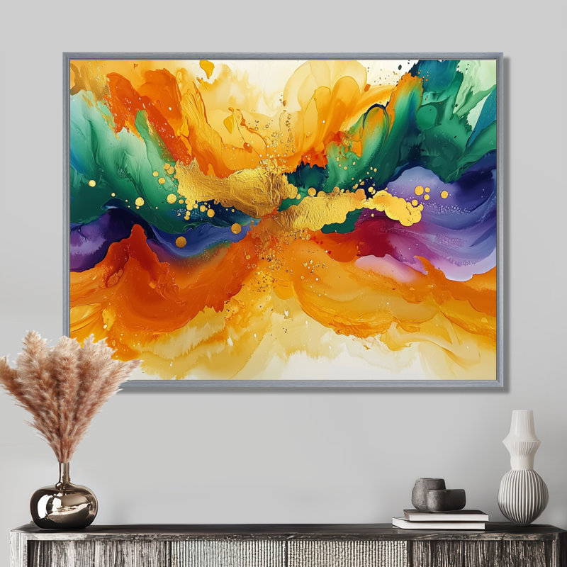 Danse chromatique de l'encre de marbre subtile I - Abstrait moderne, autre art mural, H 24 po x l 32 po, Cadre flottant