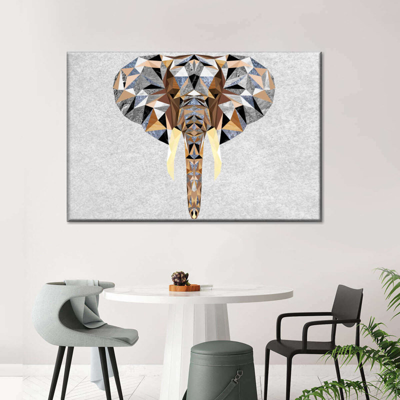 Impression sur toile géométrique éléphant coloré, H 8 po x l 12 po x P 1 po
