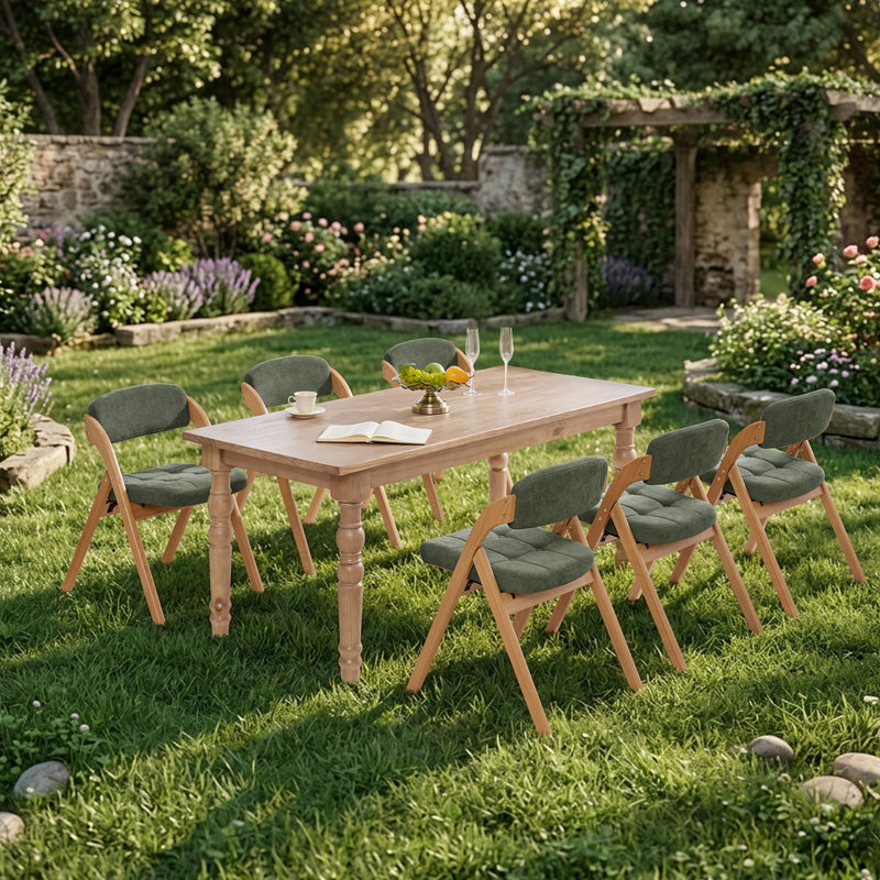 Ensemble de 4 chaises pliantes rembourrées en bois massif rembourrées pour l'intérieur et l'extérieur, Vert / Naturel, 4