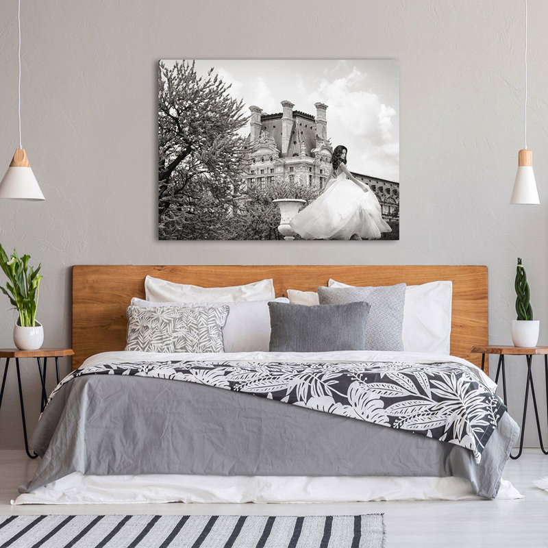 Young Woman At The Chateau De Chambord (BW) by Haute Photo Collection - Wrapped Canvas Painting, 60cm H x 80cm W x 4cm D