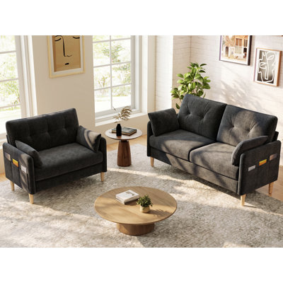 George 2-Piece Modern Tufted Chenille Living Room Set with Storage Pockets
