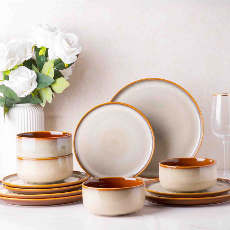 Rinoa Piece Ceramic Dinnerware Set - Service for 4, Cappuccino