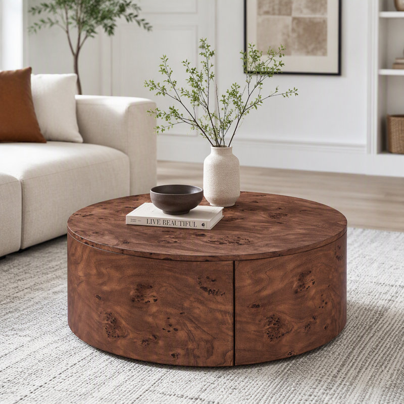Table basse rotative en bois avec 2 tiroirs Burl