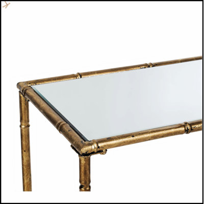 Console en or antique avec plateau en miroir, parfaite pour un décor chic et élégant