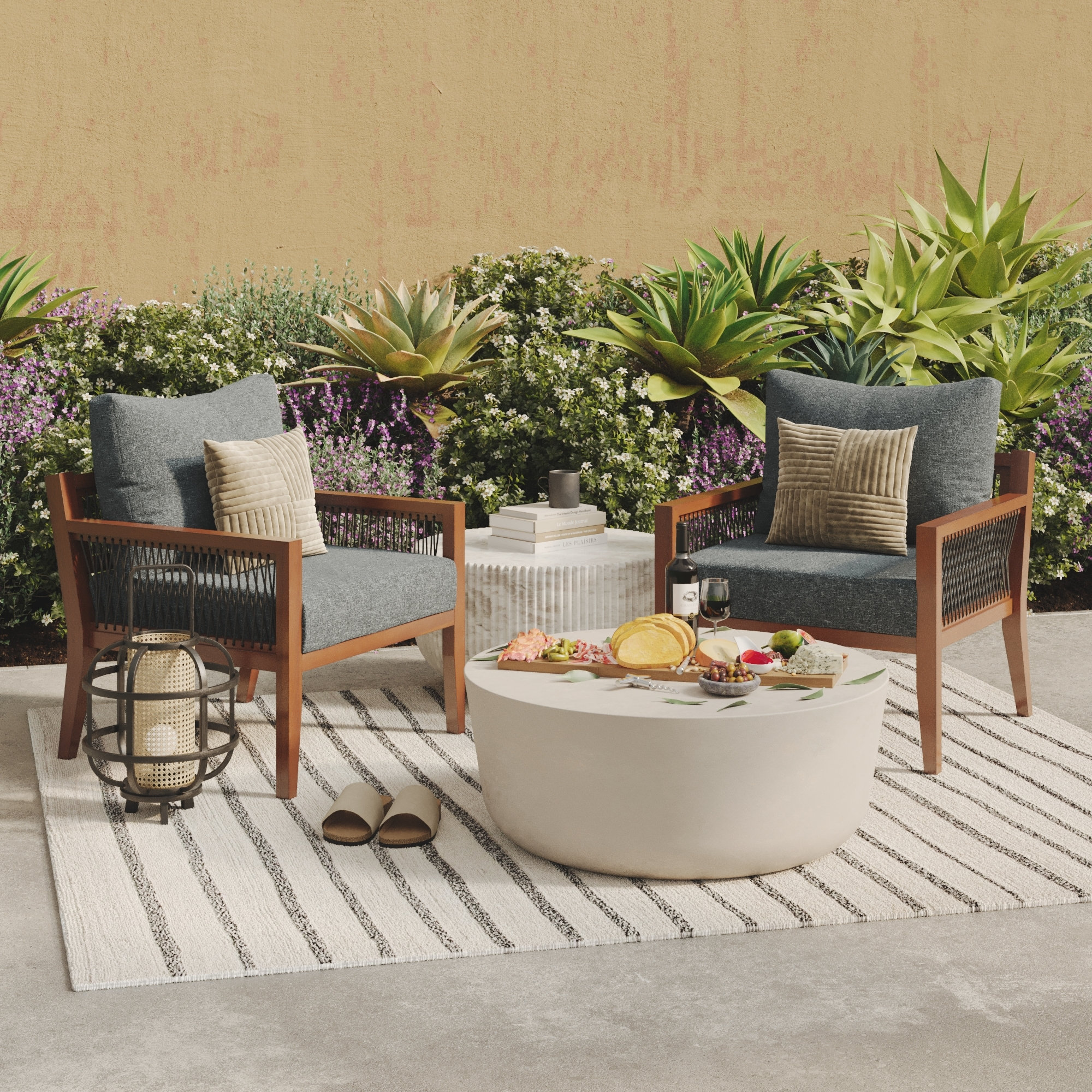 Rooney Outdoor Lounge Chair, Dark Gray, Dark Acacia